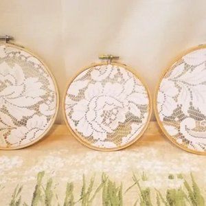 Boho Lace Wall Collage Gift for Women Vintage Style Embroidery Hoops Set of 3